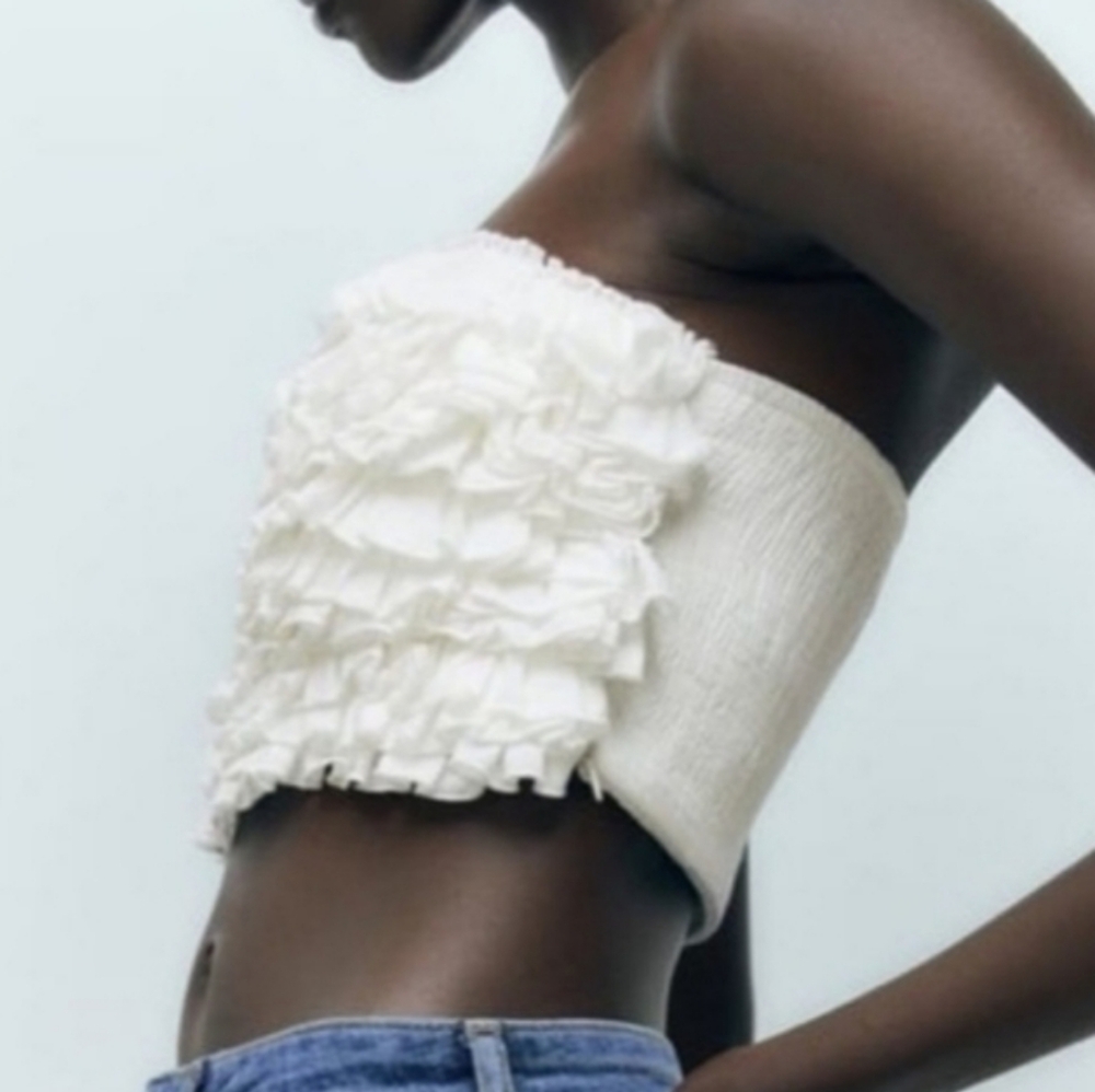 Zara White Ruffled Tube Top - Picture 2 of 5